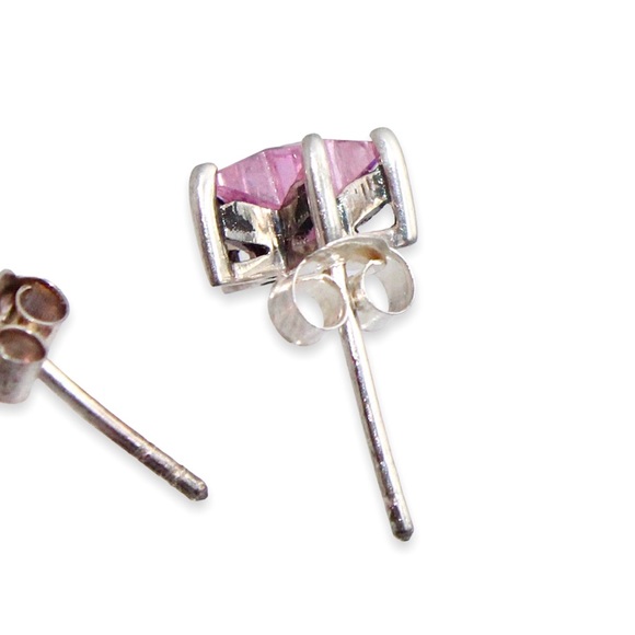 Pink Cubic Zirconia Sterling Silver Star Stud Earrings New Old Stock Box Estate - Picture 4 of 5